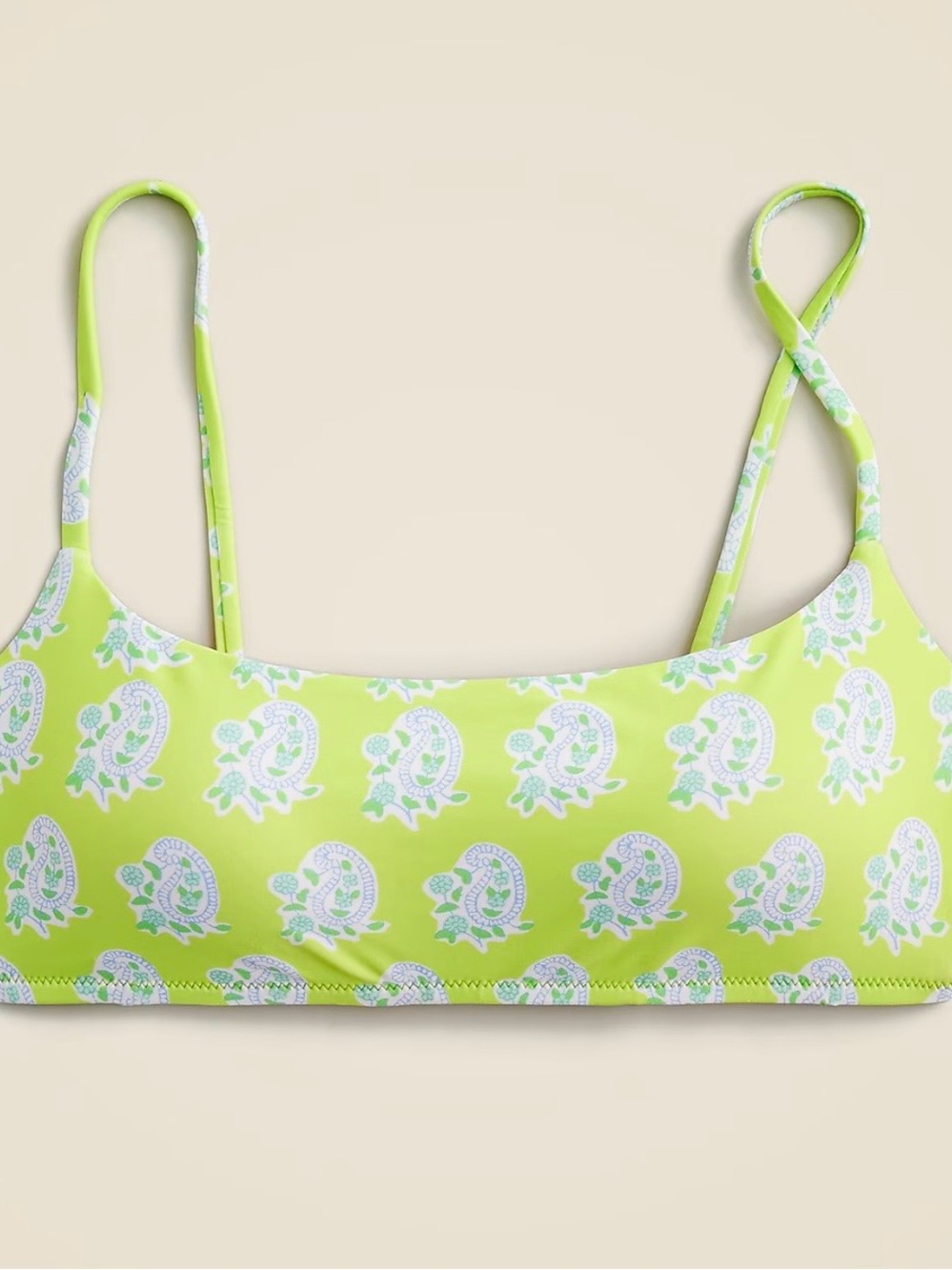 J. Crew Green Paisley Blockprknt Bikini Top size XXS NWT